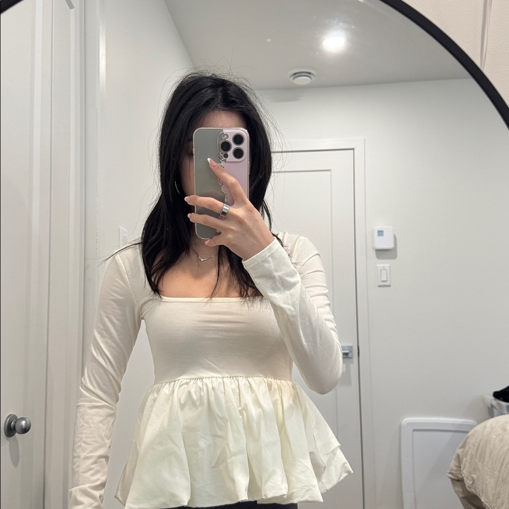 Cream Long Sleeve Peplum Top